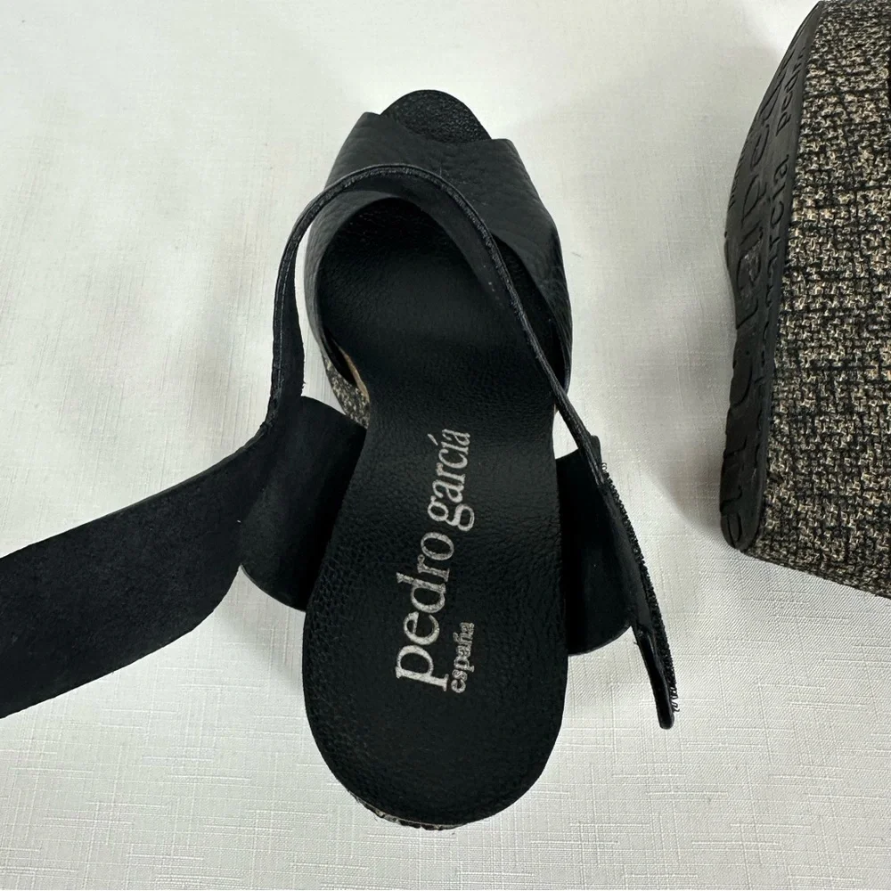 Pedro Garcia Women’s Size 40.5 / 10.5 Fiona Black Leather Platform Wedge Heels